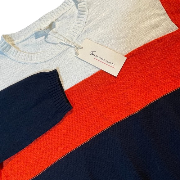 Two by Vince Camuto Sweaters - Two by Vince Camuto Womens Colorblock Tab Sleeve Sweater White Orange Navy sz MM
